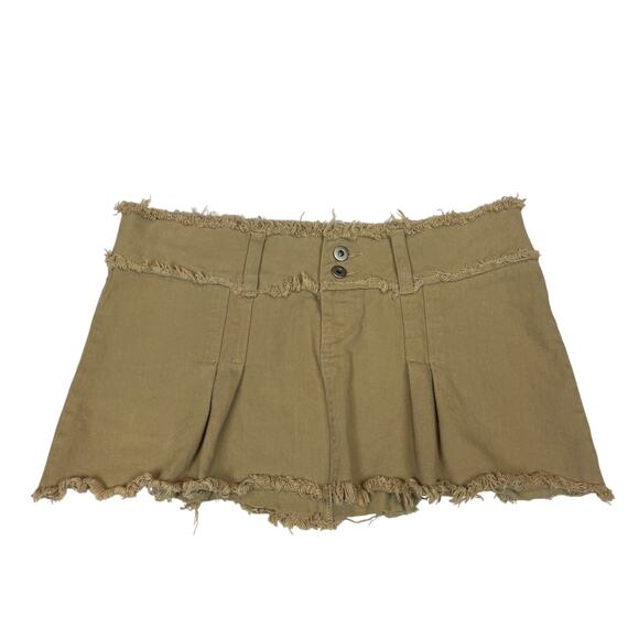 I.AM.GIA Dresses & Skirts - I.AM.GIA Skylar Skirt Raw Hem Pleated Tan Mini Skirt Women's Large Y2K